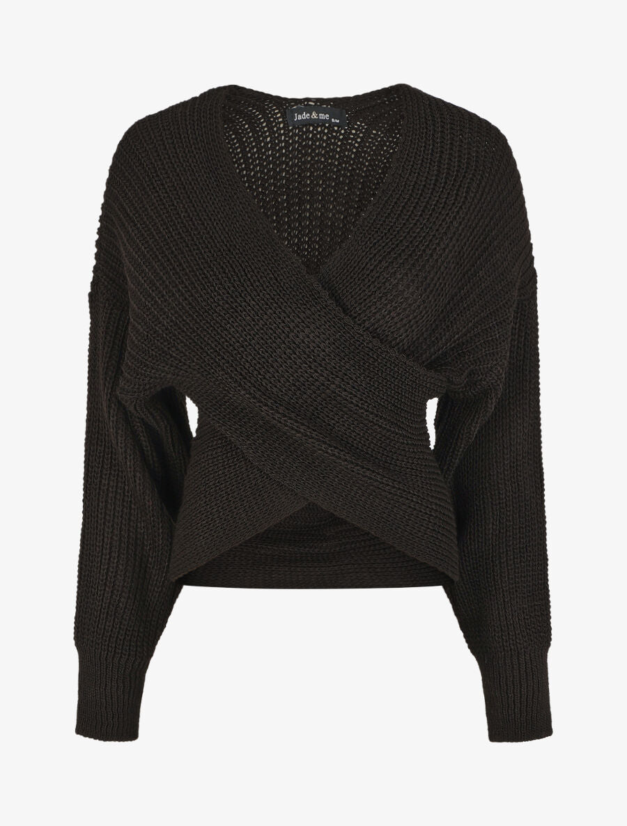 Pull croisé manches longues - Noir - 4