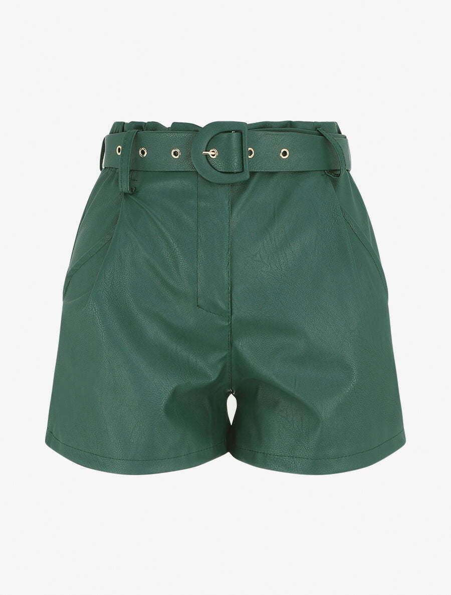Short paper bag uni en simili - Vert sapin - 6