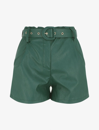 Short paper bag uni en simili - Vert sapin - 6