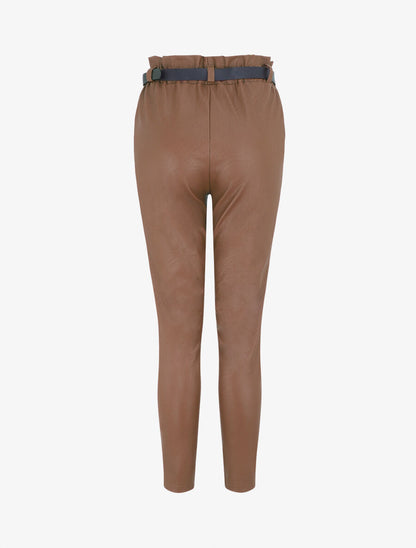 Pantalon uni en simili - Camel - 2