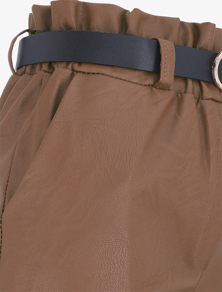 Pantalon uni en simili - Camel - 3