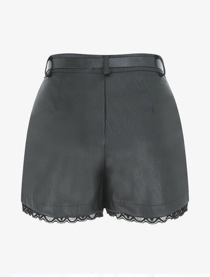 Short en simili à détail dentelle - Noir - 2