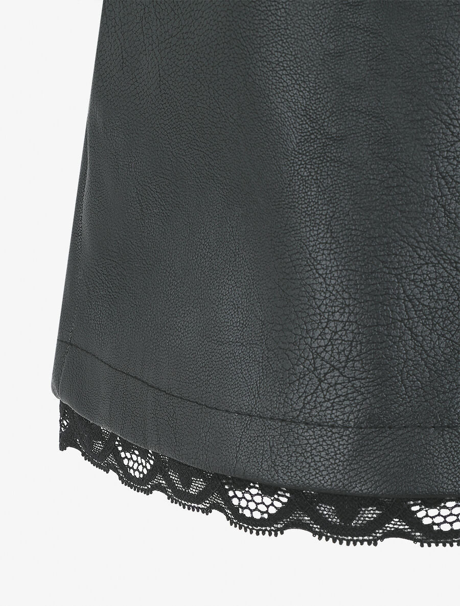 Short en simili à détail dentelle - Noir - 3