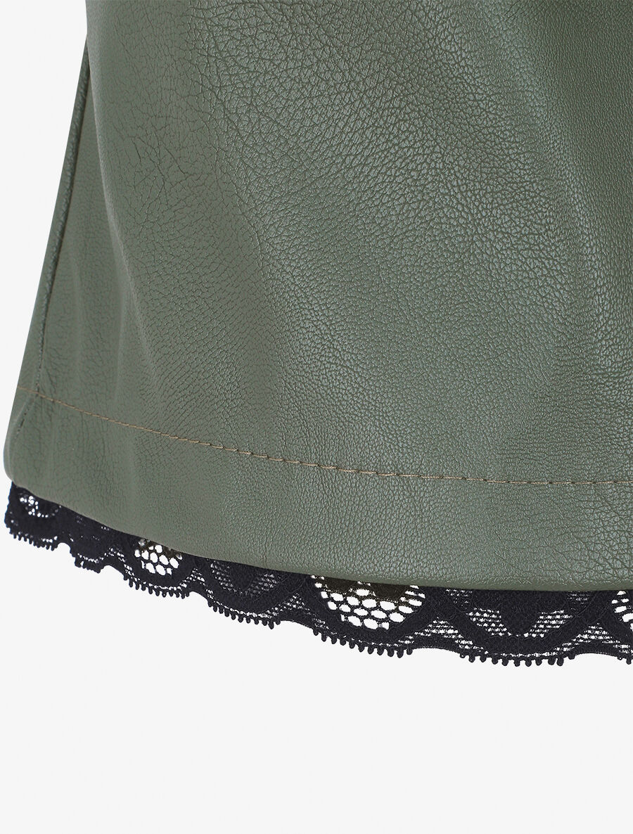 Short en simili à détail dentelle - Kaki - 3