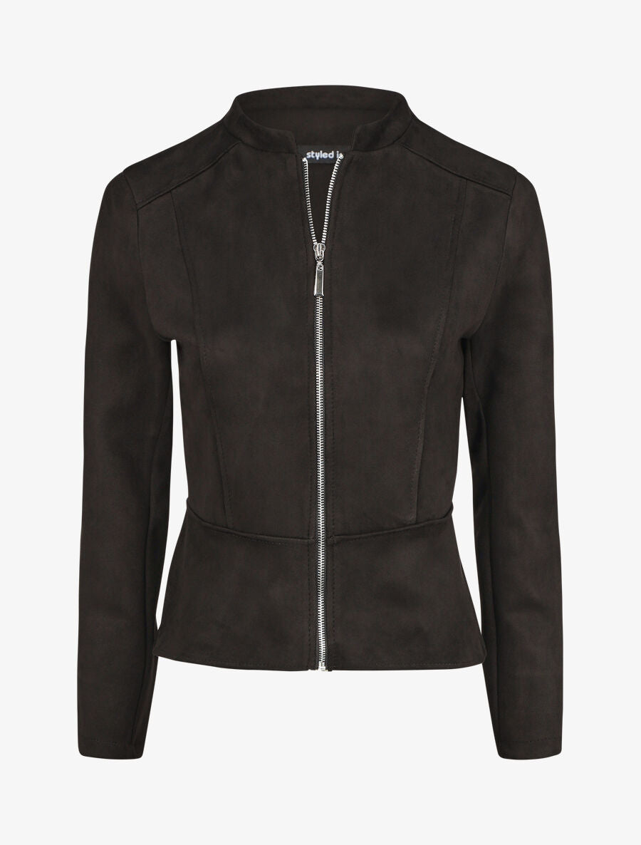 Veste droite zippée en suédine - Noir - 1