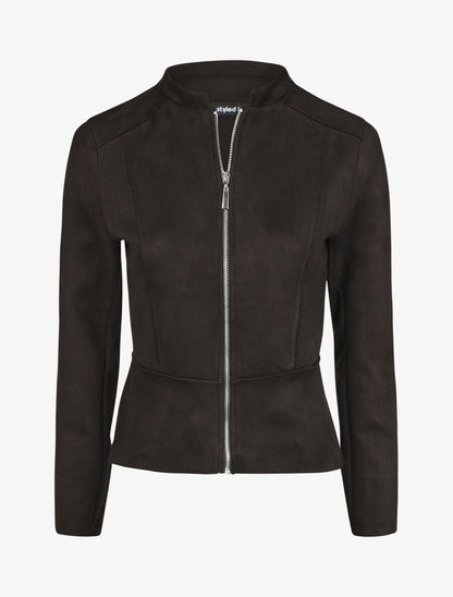 Veste droite zippée en suédine - Noir - 1