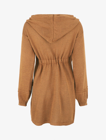 Gilet long à capuche - Camel - 2