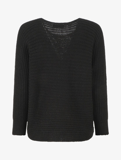 Pull ample uni maille fantaisie - Noir - 2
