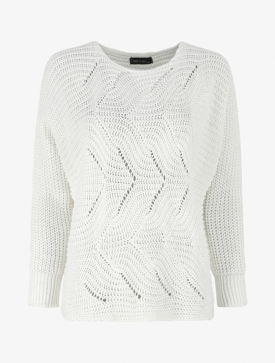 Pull ample uni maille fantaisie - Blanc - 1