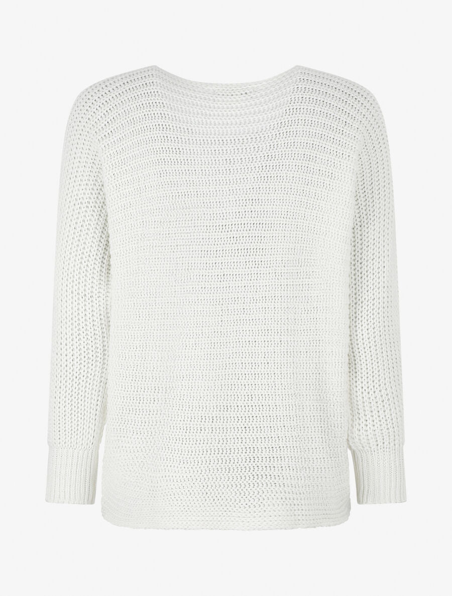 Pull ample uni maille fantaisie - Blanc - 2