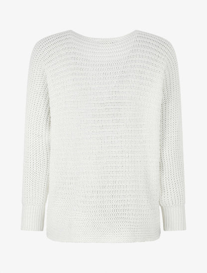 Pull ample uni maille fantaisie - Blanc - 2