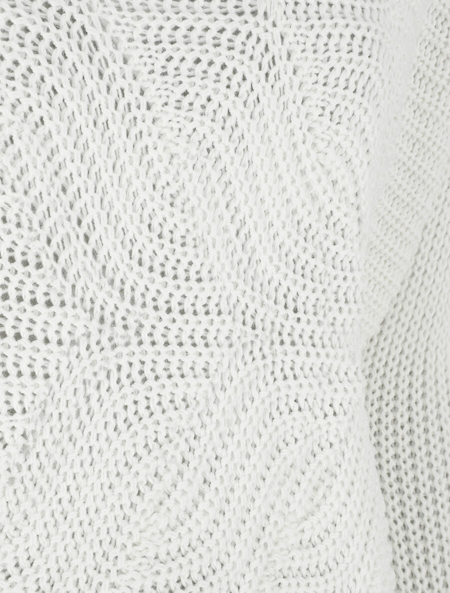Pull ample uni maille fantaisie - Blanc - 3