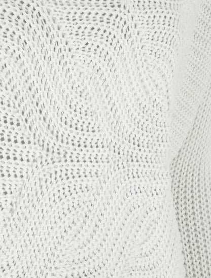 Pull ample uni maille fantaisie - Blanc - 3