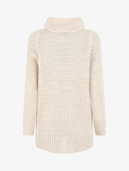 Pull ample croisé à col roulé - Beige - 2