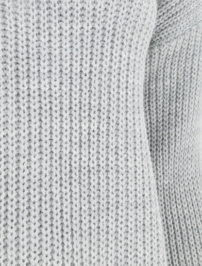 Pull droit col V dos en crochet - Gris clair - 3