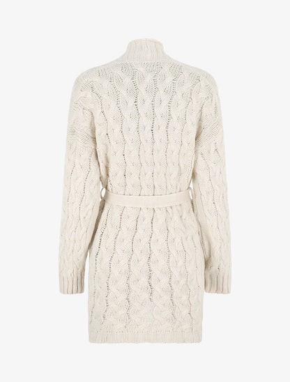 Gilet long uni en maille tressée - Beige - 2
