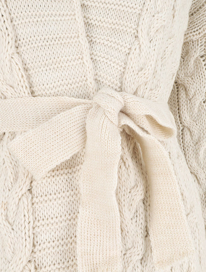 Gilet long uni en maille tressée - Beige - 3