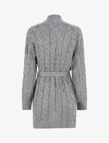Gilet long uni en maille tressée - Gris - 2