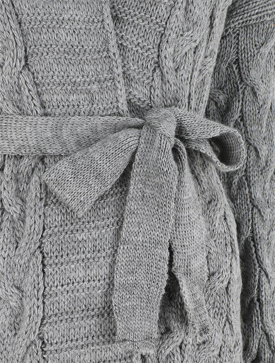 Gilet long uni en maille tressée - Gris - 3