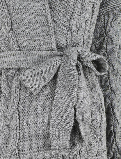 Gilet long uni en maille tressée - Gris - 3