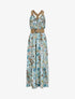 Robe longue coupe patineuse imprimé fleuri à bretelles en simili - Vert d&
