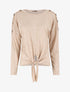 Pull droit uni à noeud et boutons - Beige - 1