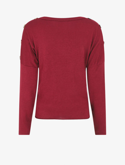 Pull droit uni à noeud et boutons - Bordeaux - 2