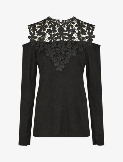 Pull droit à épaules dénudées et crochet - Noir - 1