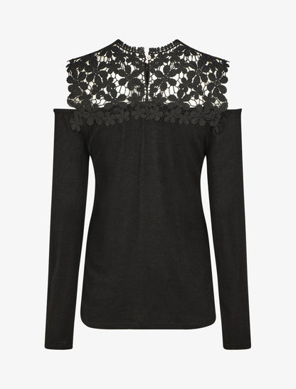 Pull droit à épaules dénudées et crochet - Noir - 2