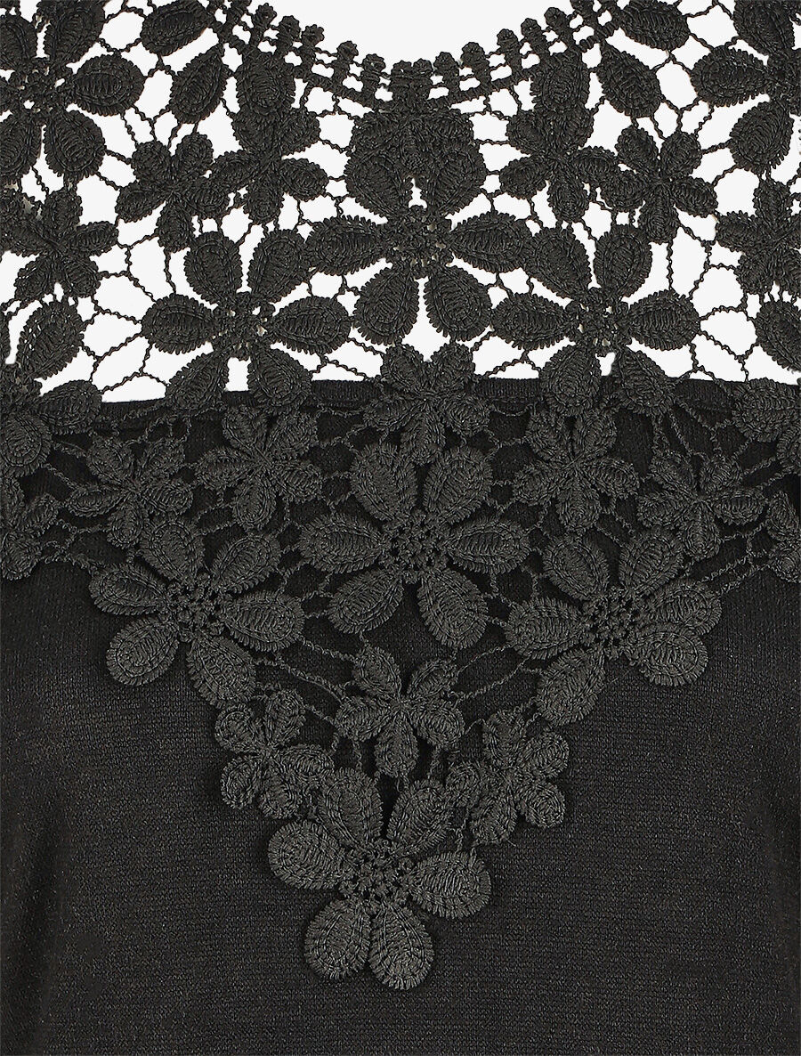 Pull droit à épaules dénudées et crochet - Noir - 3
