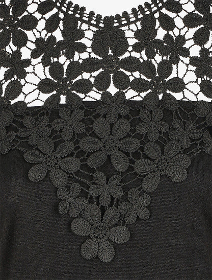 Pull droit à épaules dénudées et crochet - Noir - 3