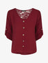 Top droit col V boutonné et dentelle - Bordeaux - 6