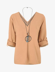 Blouse uni à dos ajouré - Camel - 4