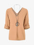 Blouse uni à dos ajouré - Camel - 4