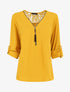 Top droit uni à zip et dentelle - Jaune - 6