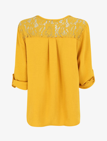 Top droit uni à zip et dentelle - Jaune - 2