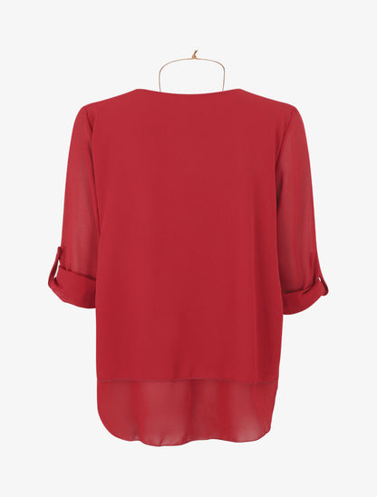 Blouse en voile à manches retroussables - Bordeaux - 2