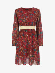 Robe imprimé fleuri à bande dorée - Bordeaux - 1