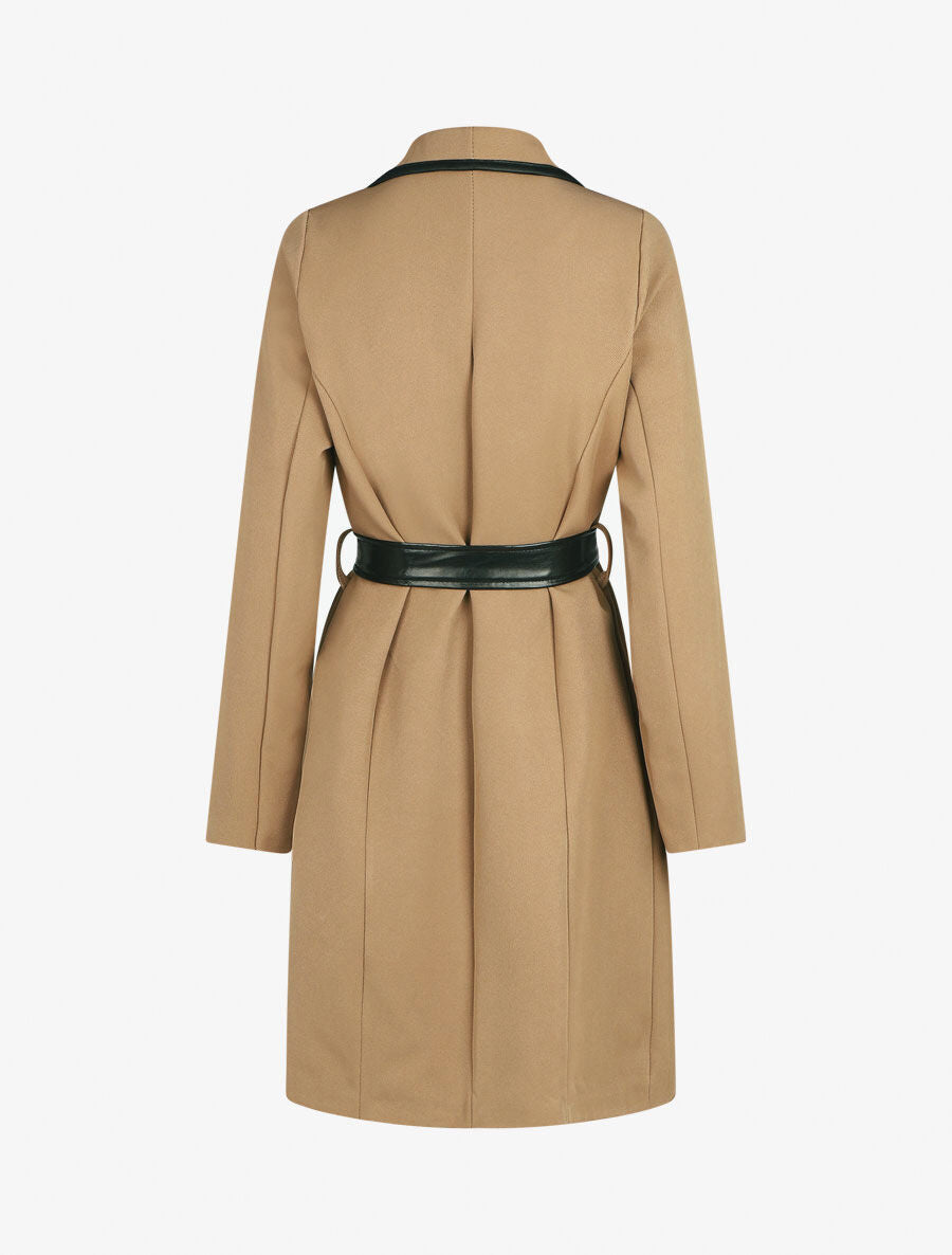 Veste longue coupe droite col cascade - Beige - 2