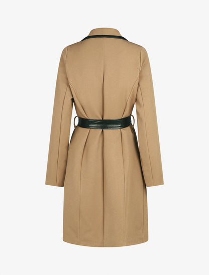 Veste longue coupe droite col cascade - Beige - 2
