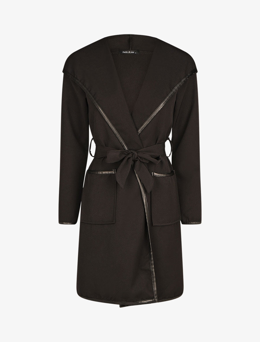 Veste longue à capuche coupe droite - Noir - 1