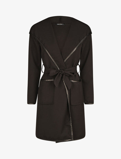 Veste longue à capuche coupe droite - Noir - 1