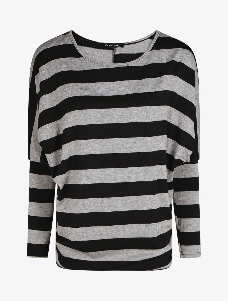 Pull ample motif rayé - Gris - 1