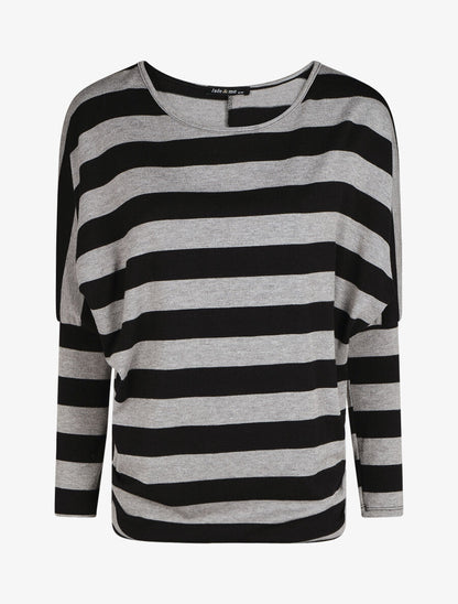 Pull ample motif rayé - Gris - 1