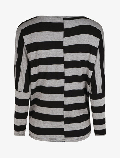 Pull ample motif rayé - Gris - 2
