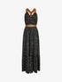 Robe longue coupe patineuse imprimé léopard à bretelles en simili - Vert foncé - 5