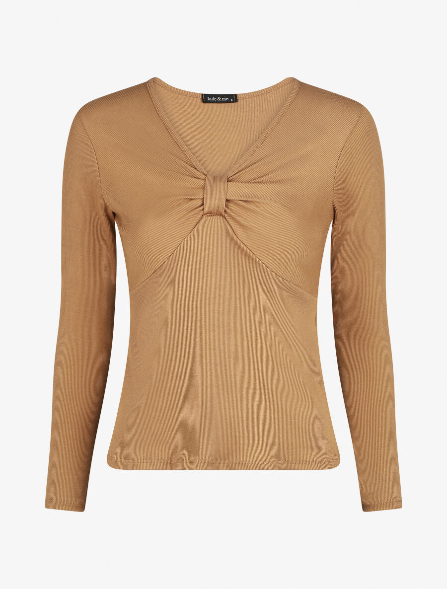 Top ajusté manches longues et noeud - Camel - 1