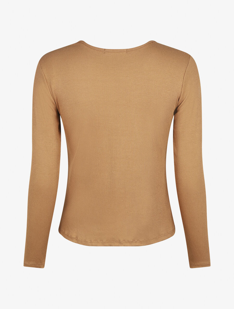 Top ajusté manches longues et noeud - Camel - 2