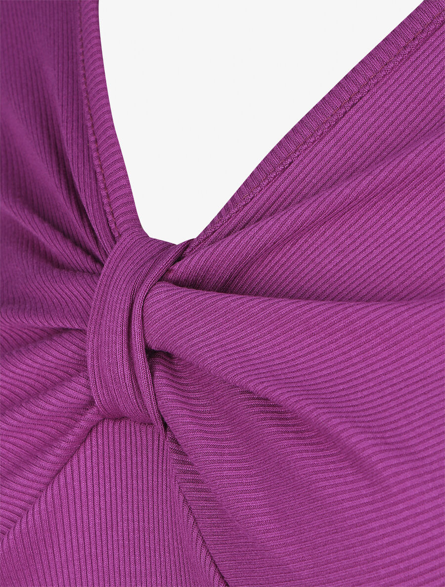 Top ajusté manches longues et noeud - Violet - 3