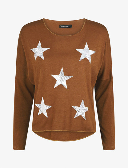Pull ample motif étoile en sequins - Camel - 1